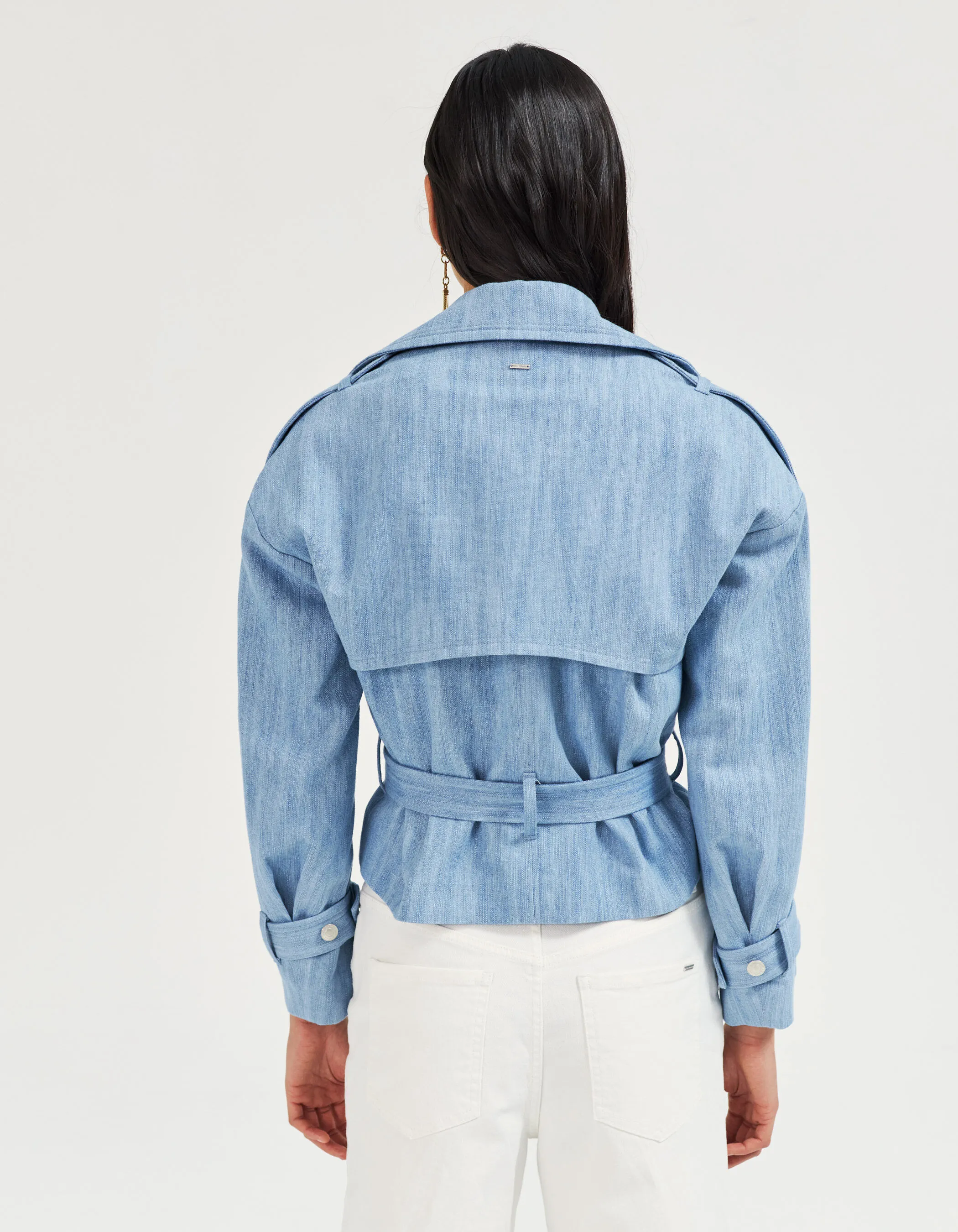 Light Blue Denim Trench Coat for Women