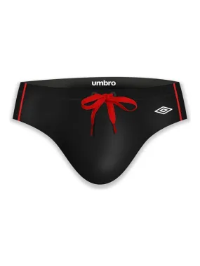 Umbro Men's Swim Trunks with Colorful Topstitching - Black Red