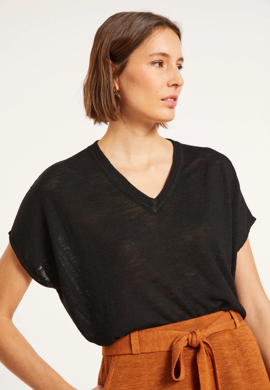 V-neck linen slub T-shirt - Marra