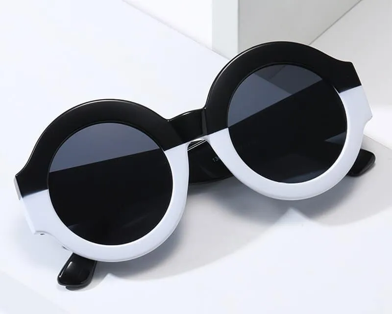 Vintage Round Black and White 80s Sunglasses  • Vintage Univers