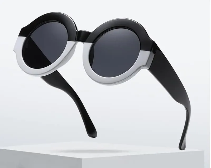 Vintage Round Black and White 80s Sunglasses  • Vintage Univers