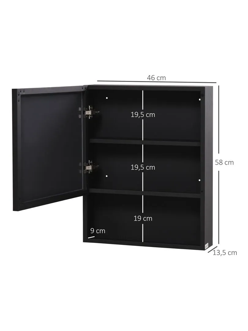 Wall-mounted bathroom mirror stainless steel armoire. Black - Black