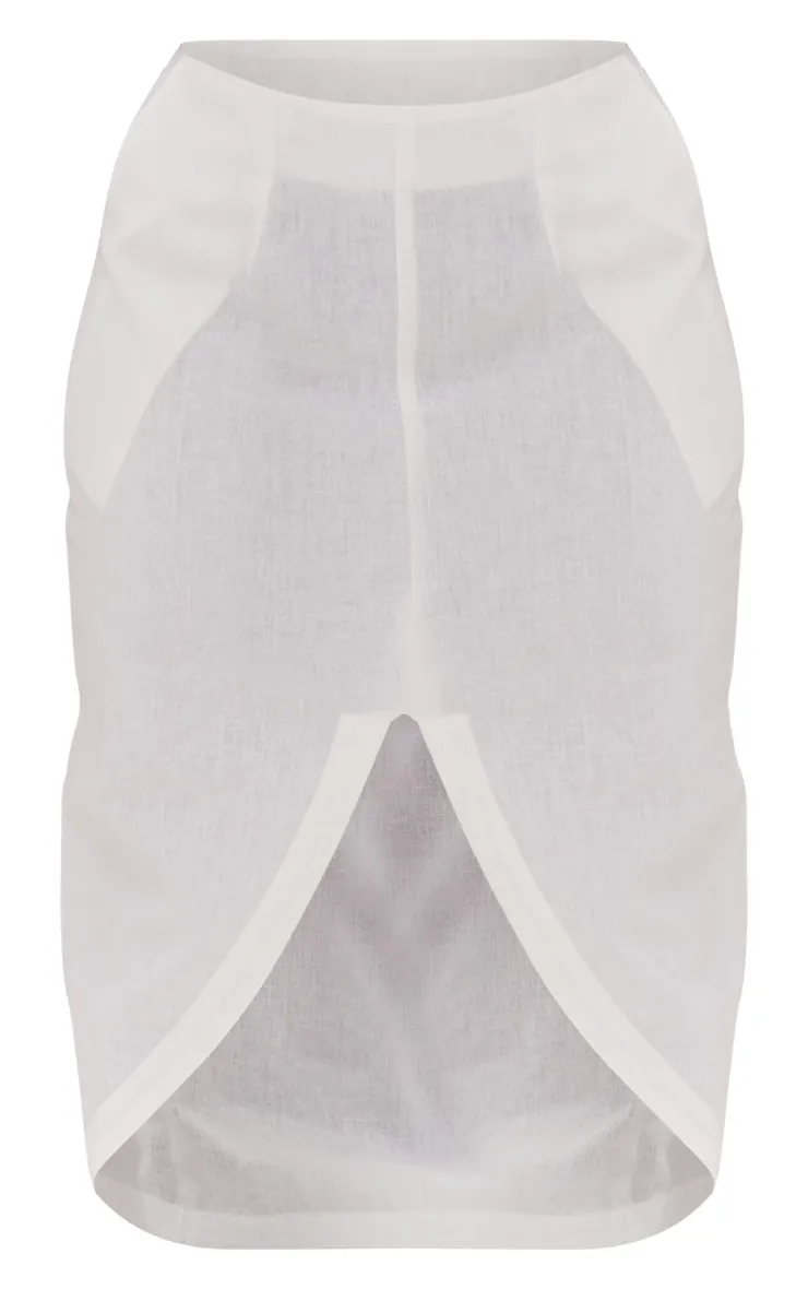 White Linen Effect Mid-length Skirt with Side Split