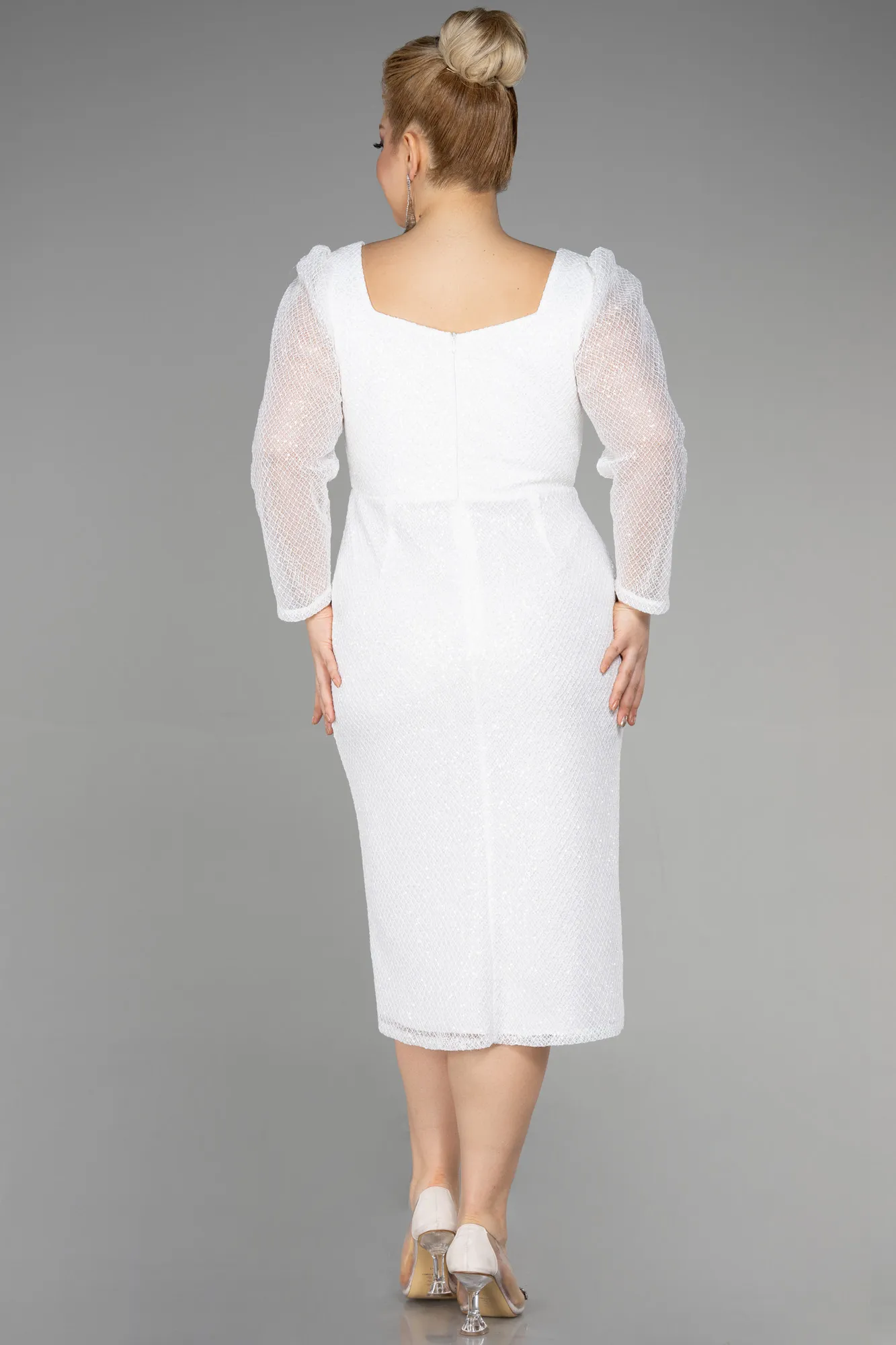 White Midi Scaled Plus Size Evening Dress ABK1929