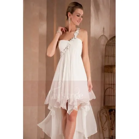 White Short Asymmetrical Beauty Evening Dress.