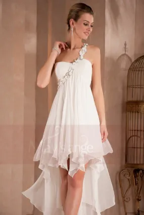 White Short Asymmetrical Beauty Evening Dress.