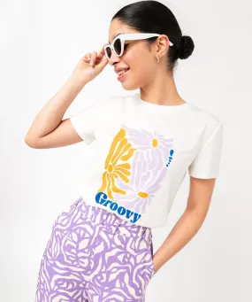 white short sleeve cotton-modal women's printed t-shirt.