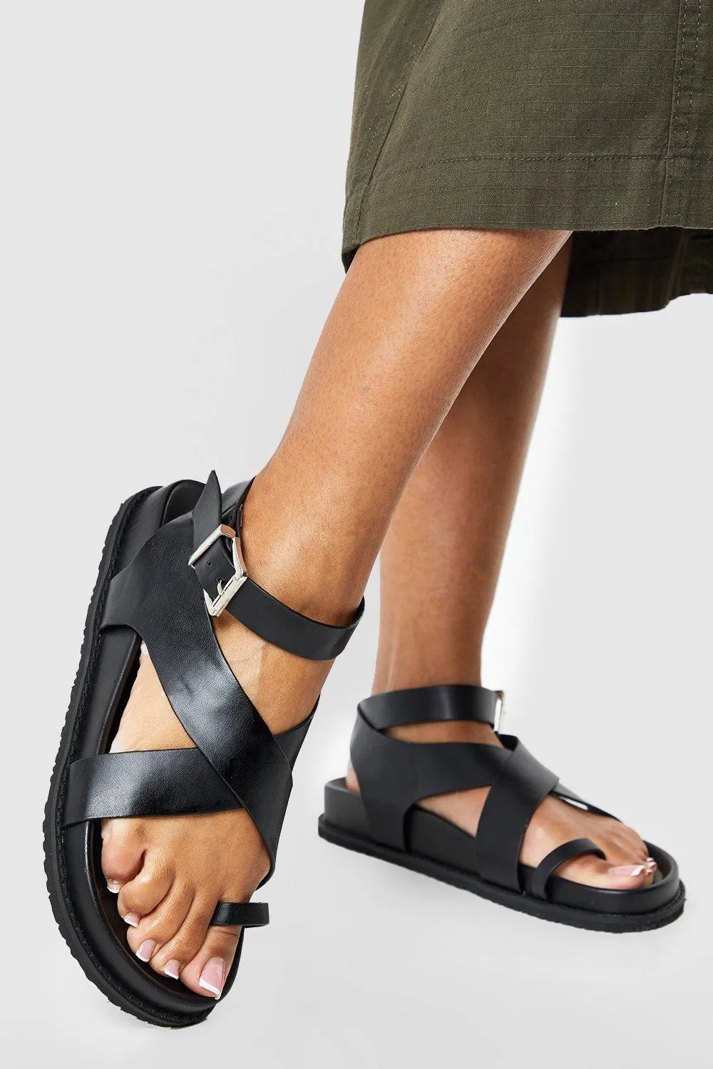 Wide Strap Crossed Sandals - Wide Fit