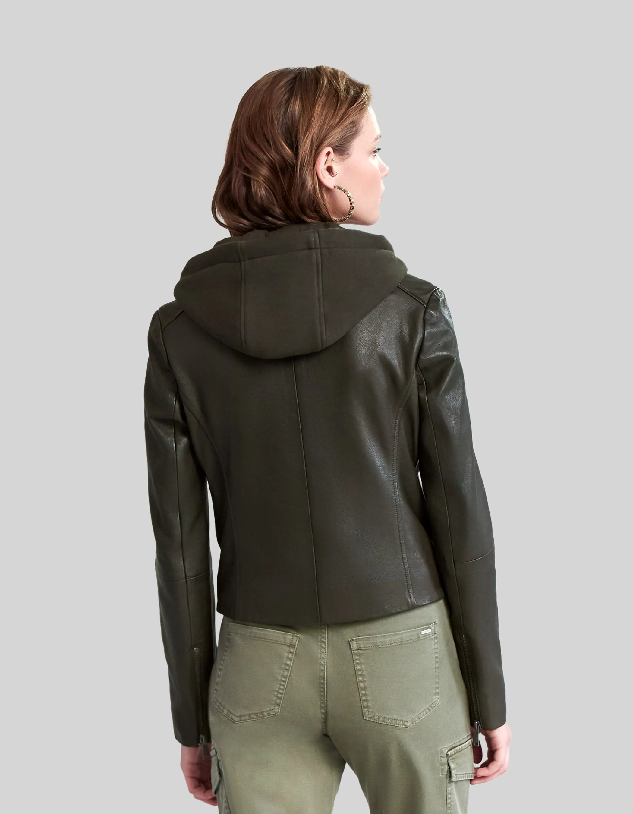 Women's Hooded Wakame Moto Leather Jacket