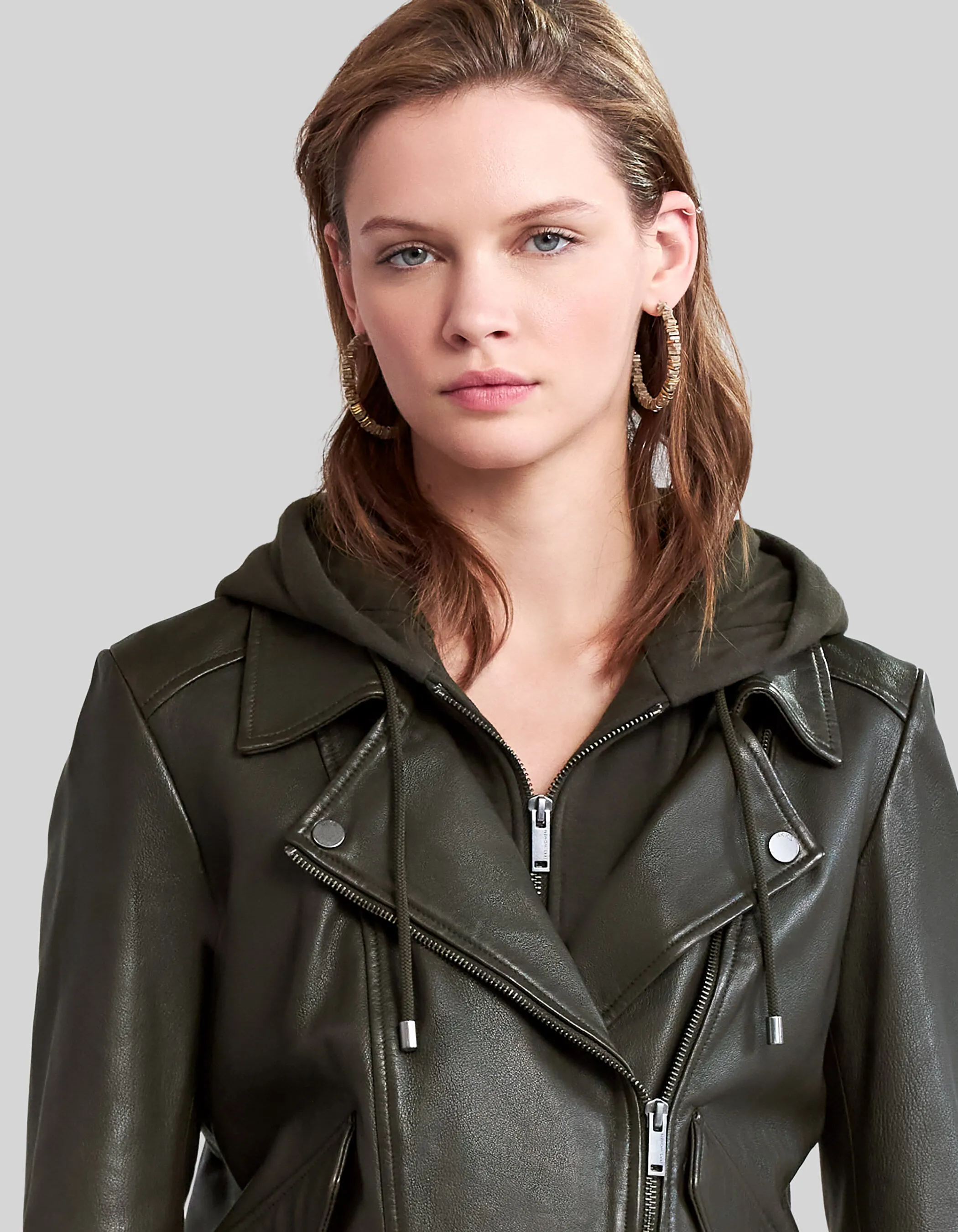 Women's Hooded Wakame Moto Leather Jacket