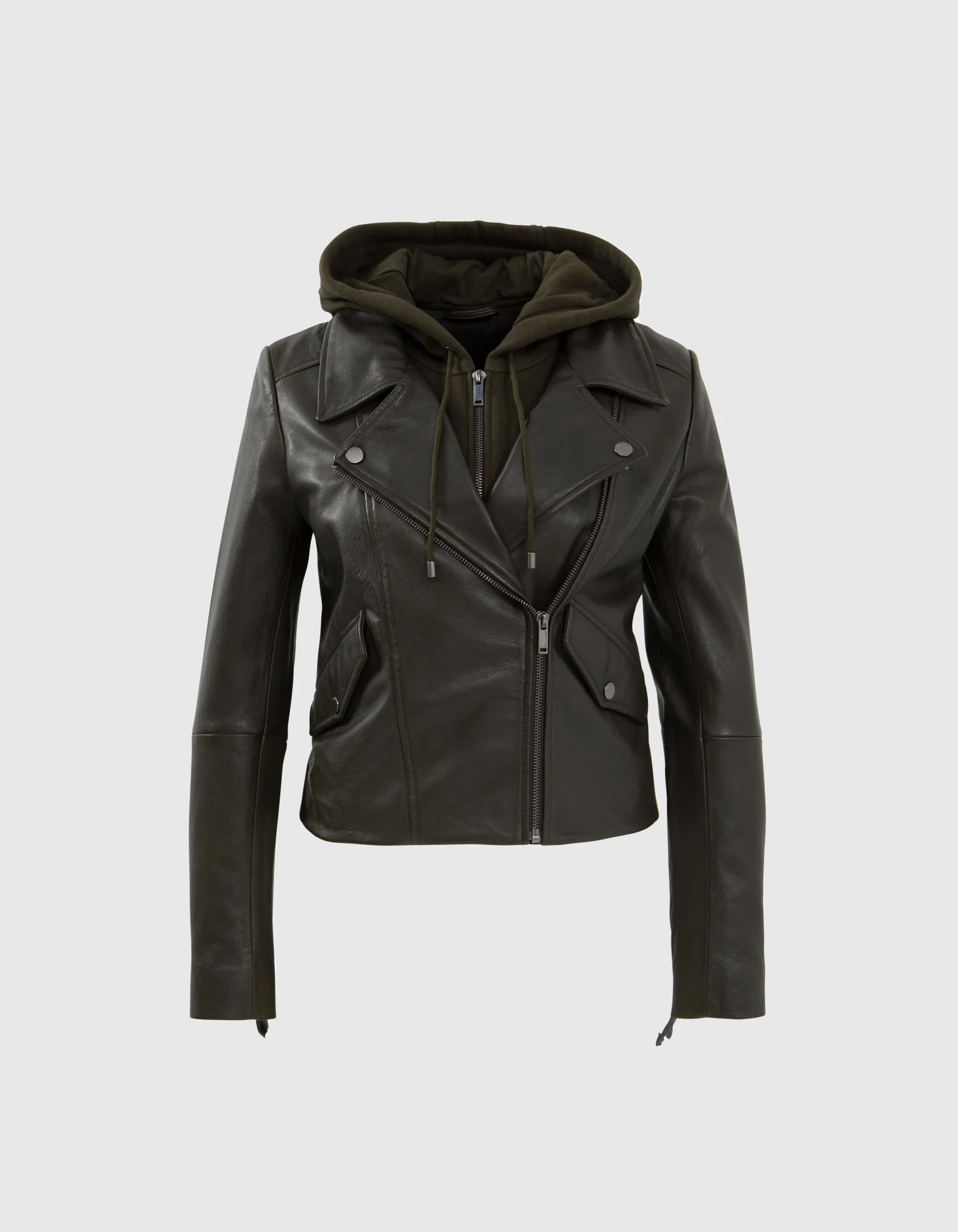 Women's Hooded Wakame Moto Leather Jacket