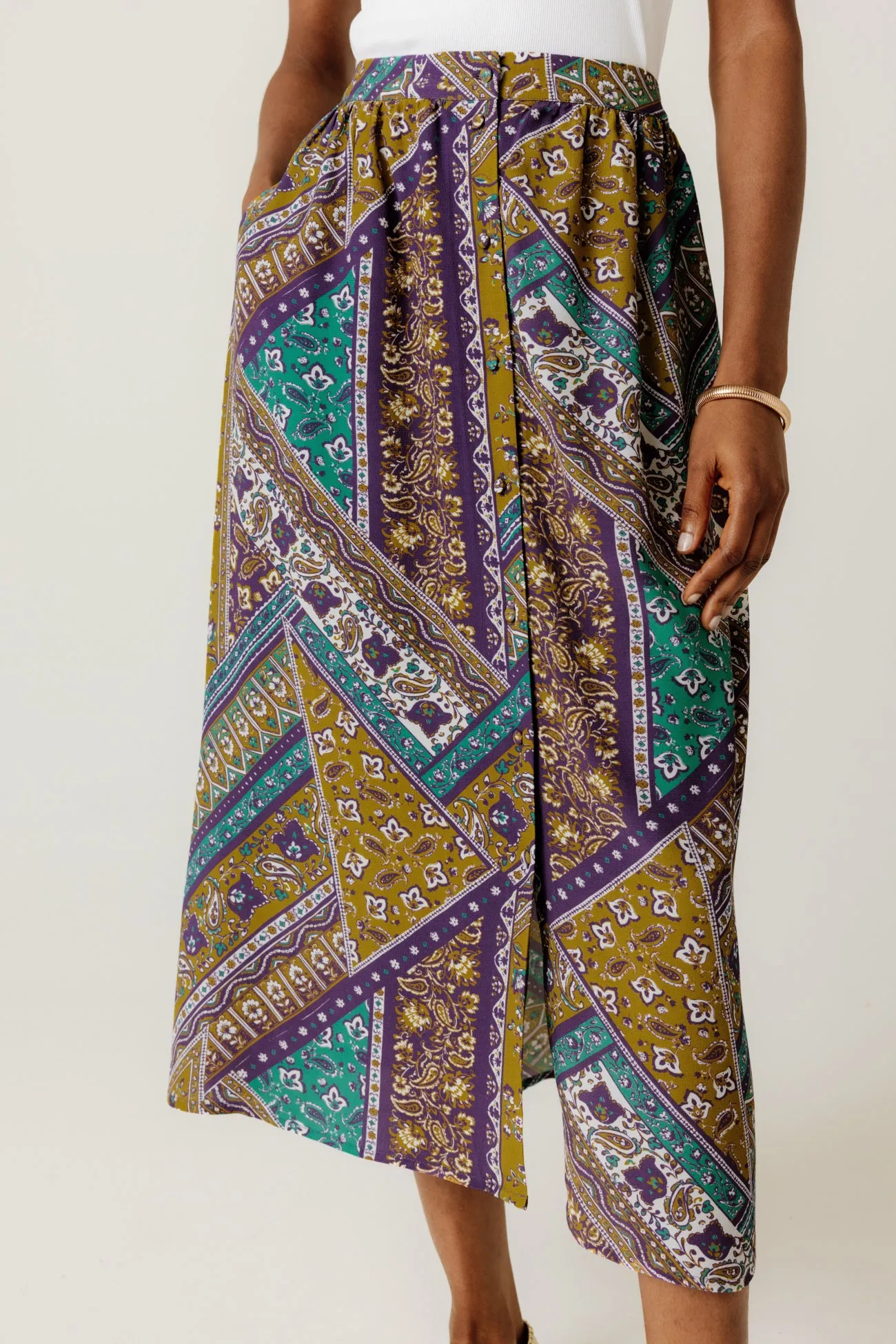 Women's Multicolored Patchwork Midi Skirt