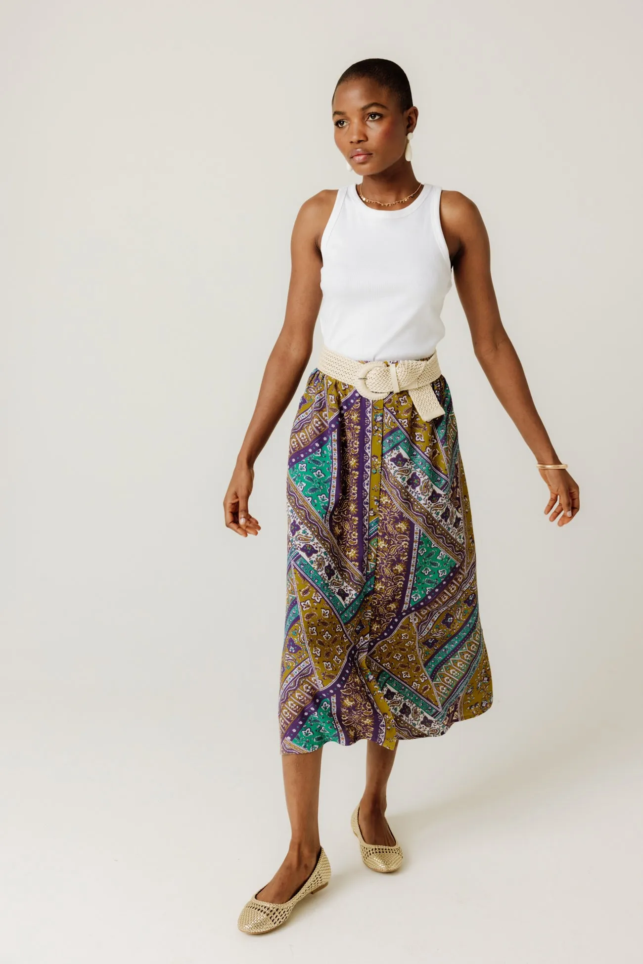 Women's Multicolored Patchwork Midi Skirt