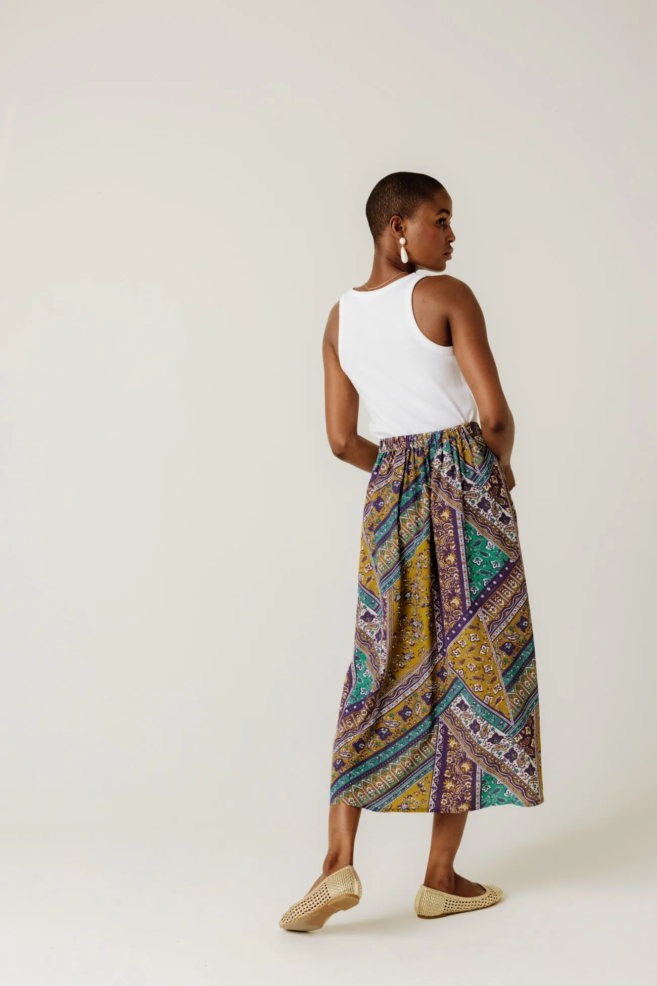 Women's Multicolored Patchwork Midi Skirt