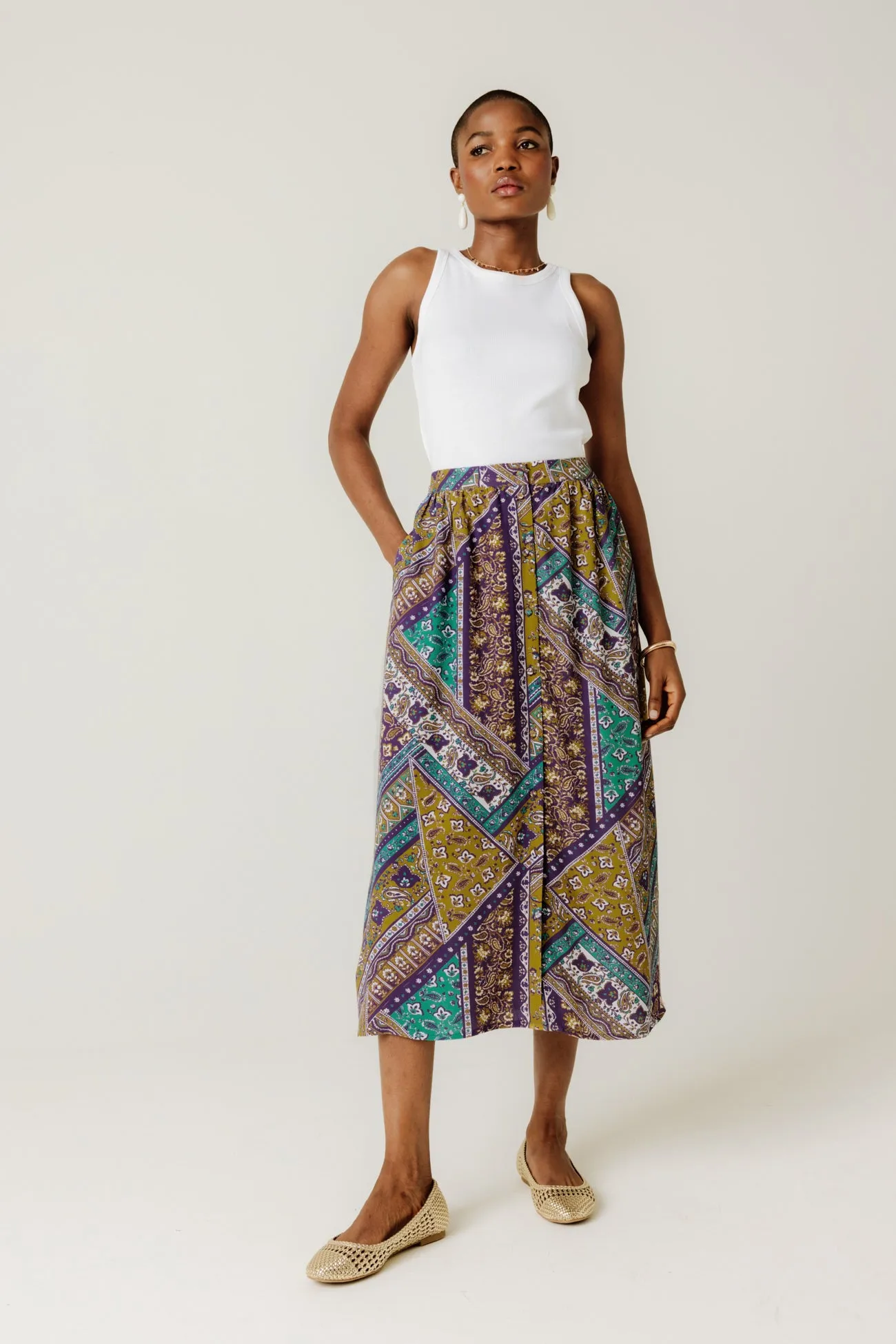 Women's Multicolored Patchwork Midi Skirt