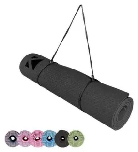 Yoga Mat Sports Mat Fitness Mat with Strap 183 x 61 x 0 6 cm Black